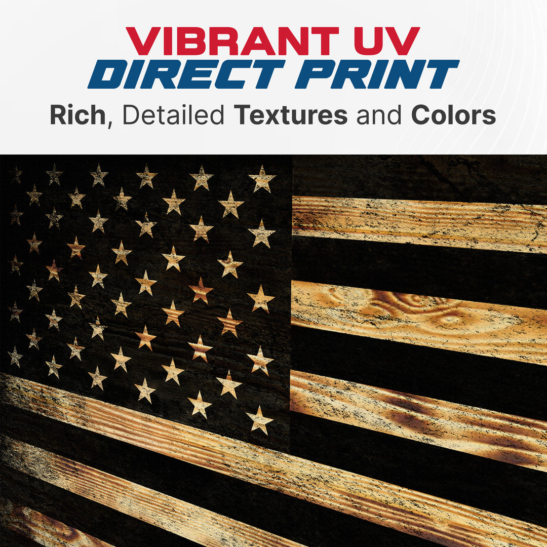 Burnt Wood USA Flag - Premium Wood American Flag Wall Art – UV Printed on Baltic Birch Plywood (47.75" x 23.75") – Easy-Mount | Made in USA