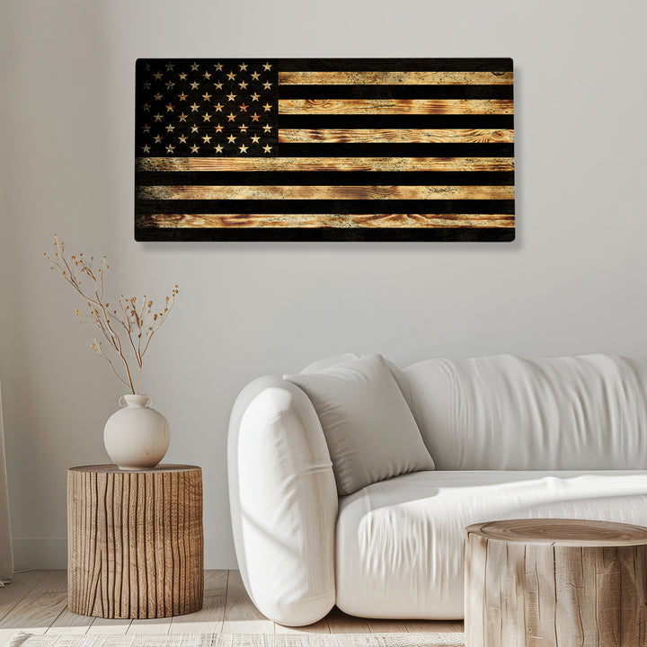 Burnt Wood USA Flag - Premium Wood American Flag Wall Art – UV Printed on Baltic Birch Plywood (47.75" x 23.75") – Easy-Mount | Made in USA